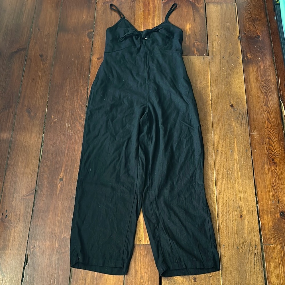 Old Navy Knotted Cutout Smocked Linen-Blend Wide-Leg Jumpsuit for Women